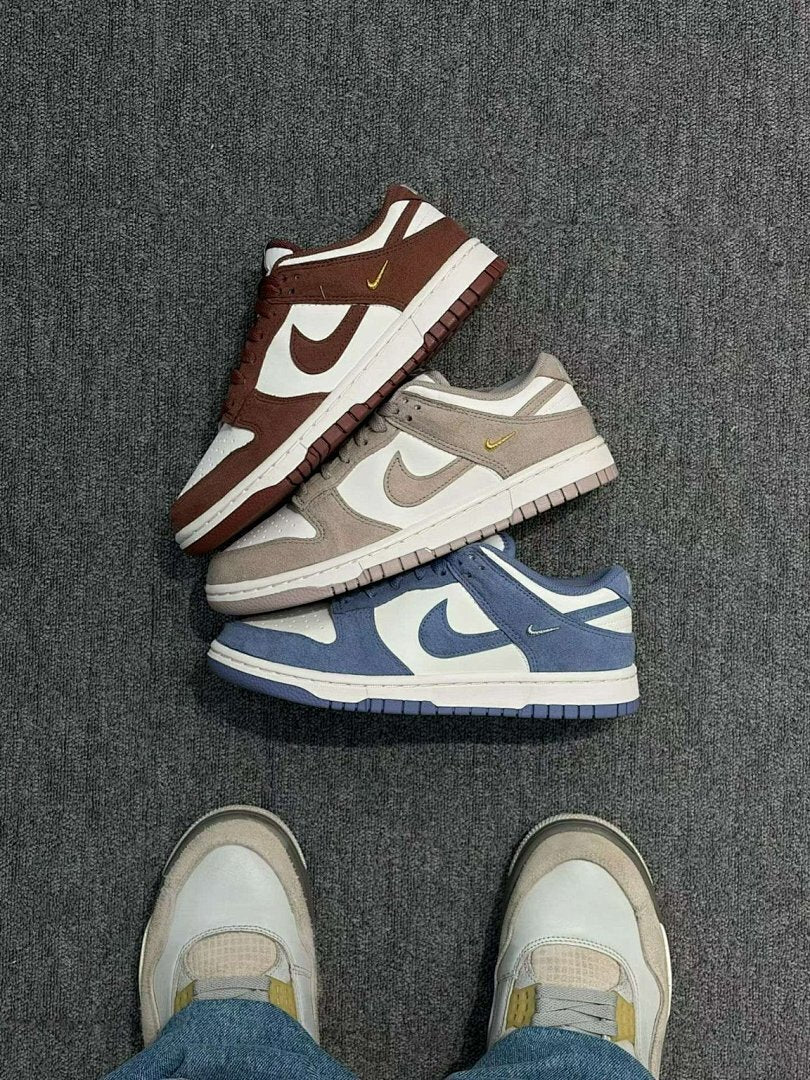 Nike Dunk Low Velvet Brown Sail Metallic Gold Mini Swoosh Premium Suede Leather Sneakers