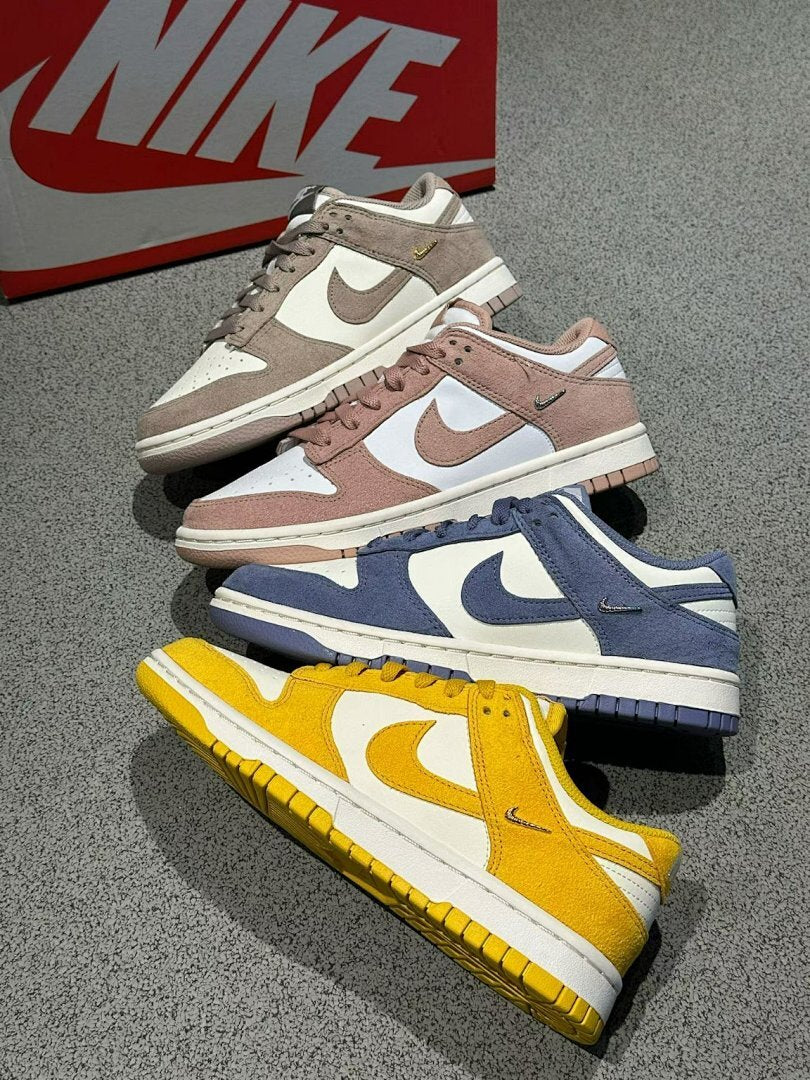 Nike Dunk Low Velvet Brown Sail Metallic Gold Mini Swoosh Premium Suede Leather Sneakers