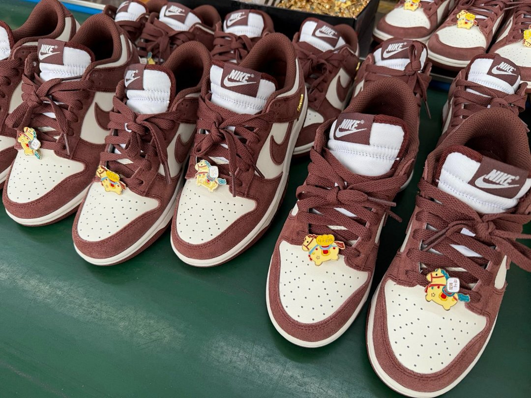 Nike Dunk Low Velvet Brown Sail Metallic Gold Mini Swoosh Premium Suede Leather Sneakers