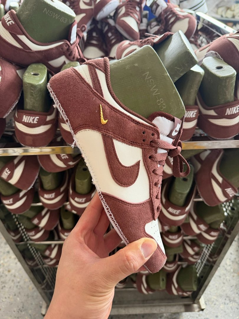 Nike Dunk Low Velvet Brown Sail Metallic Gold Mini Swoosh Premium Suede Leather Sneakers