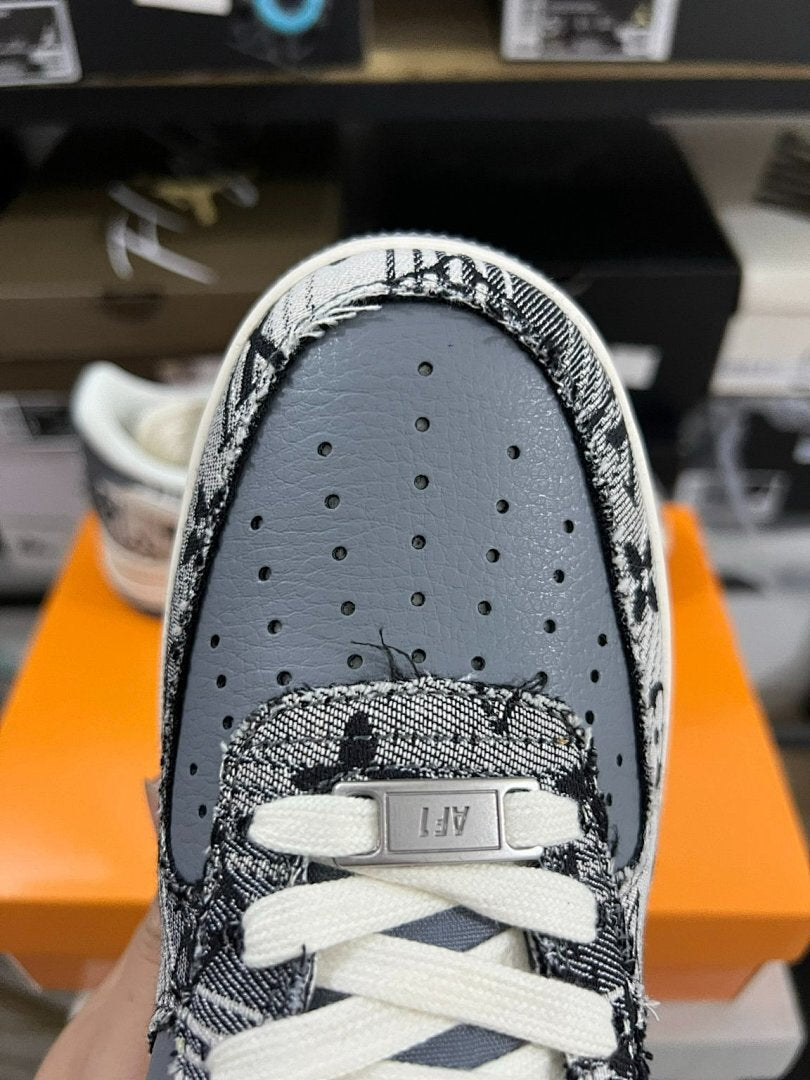 Louis Vuitton x Nike Air Force 1 Low Patchwork Grey Luxury Designer Virgil Abloh Collaboration Sneakers DQ0692