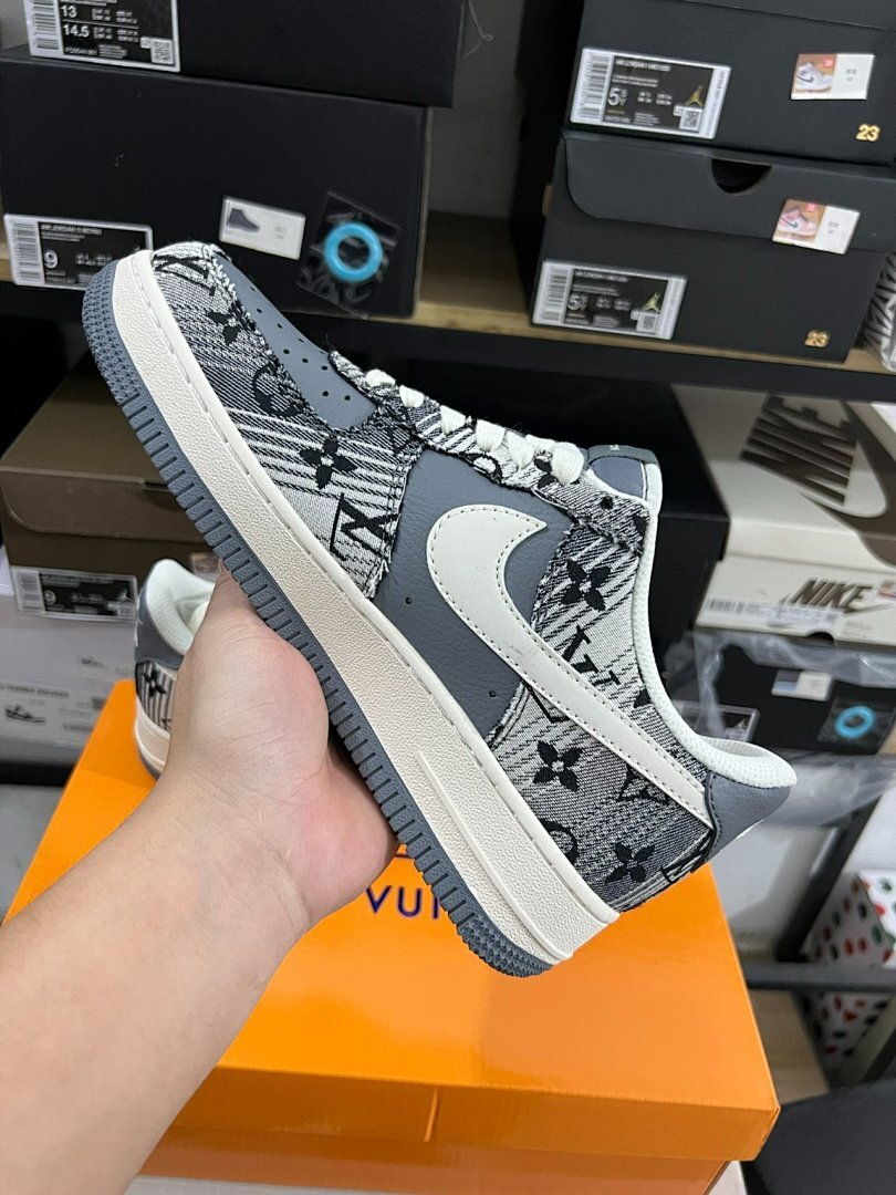 Louis Vuitton x Nike Air Force 1 Low Patchwork Grey Luxury Designer Virgil Abloh Collaboration Sneakers DQ0692