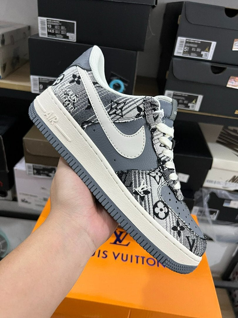 Louis Vuitton x Nike Air Force 1 Low Patchwork Grey Luxury Designer Virgil Abloh Collaboration Sneakers DQ0692