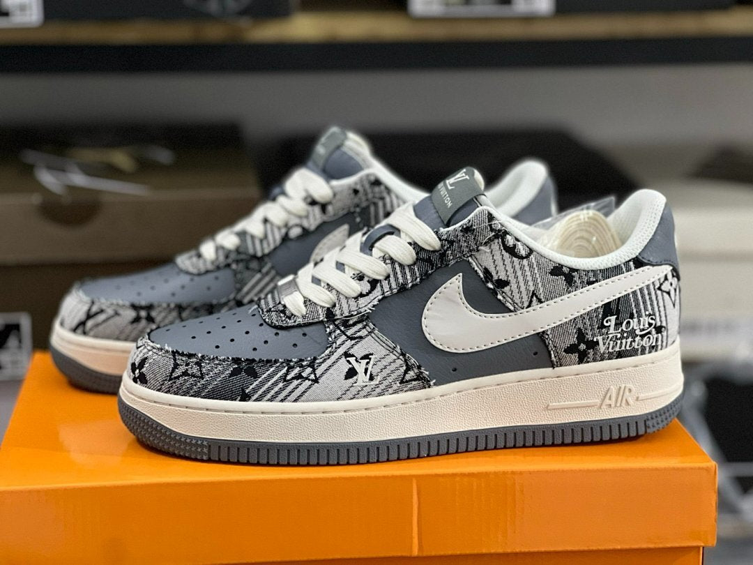 Louis Vuitton x Nike Air Force 1 Low Patchwork Grey Luxury Designer Virgil Abloh Collaboration Sneakers DQ0692
