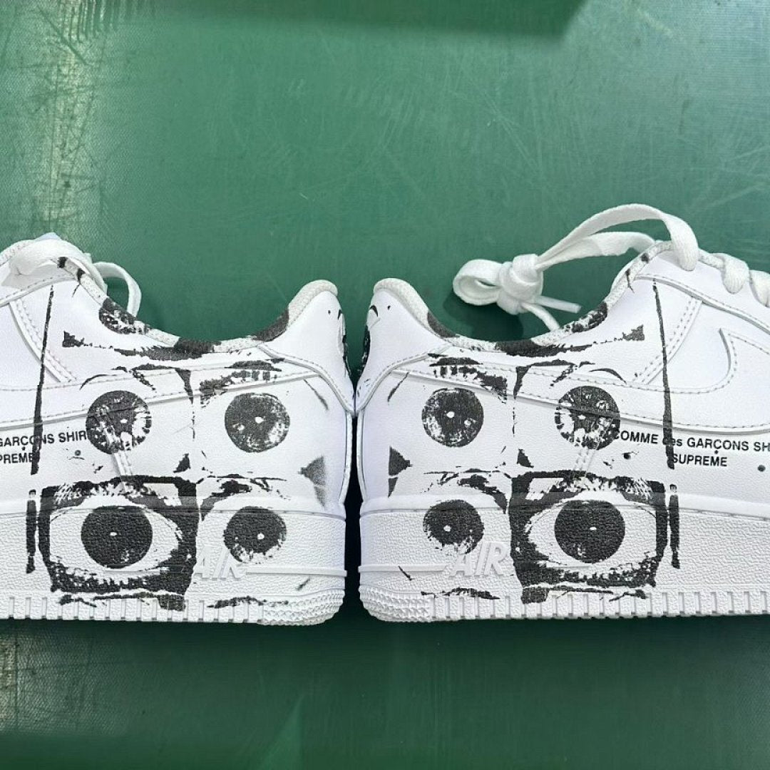 Custom Nike Air Force 1 Low '07 White Black Eyeball Print Sneakers AF1 Unique Eye Design