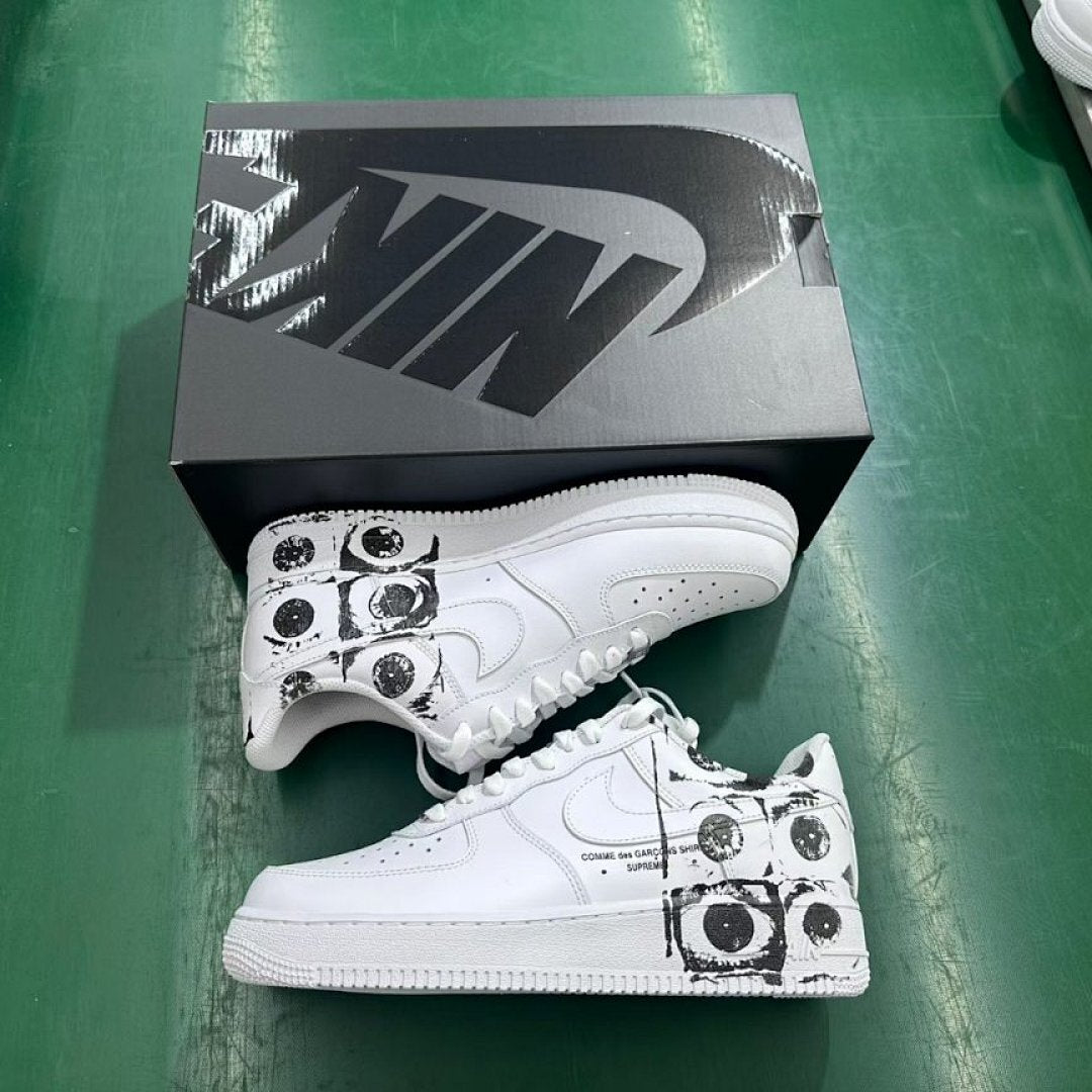 Custom Nike Air Force 1 Low '07 White Black Eyeball Print Sneakers AF1 Unique Eye Design