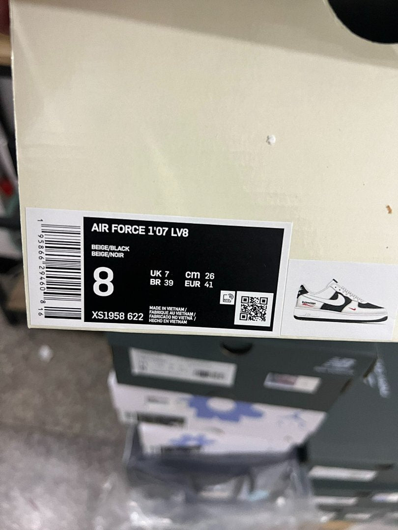 Nike Air Force 1 Low Custom Balenciaga Monogram Cream Black Red Sneakers