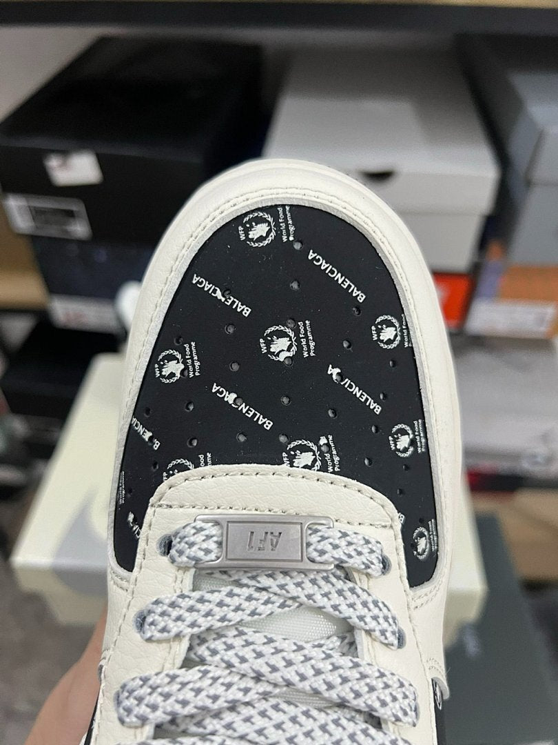 Nike Air Force 1 Low Custom Balenciaga Monogram Cream Black Red Sneakers