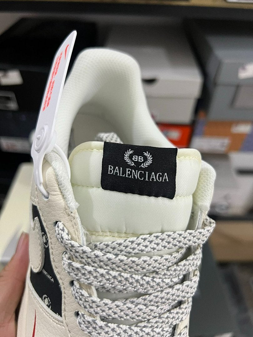Nike Air Force 1 Low Custom Balenciaga Monogram Cream Black Red Sneakers