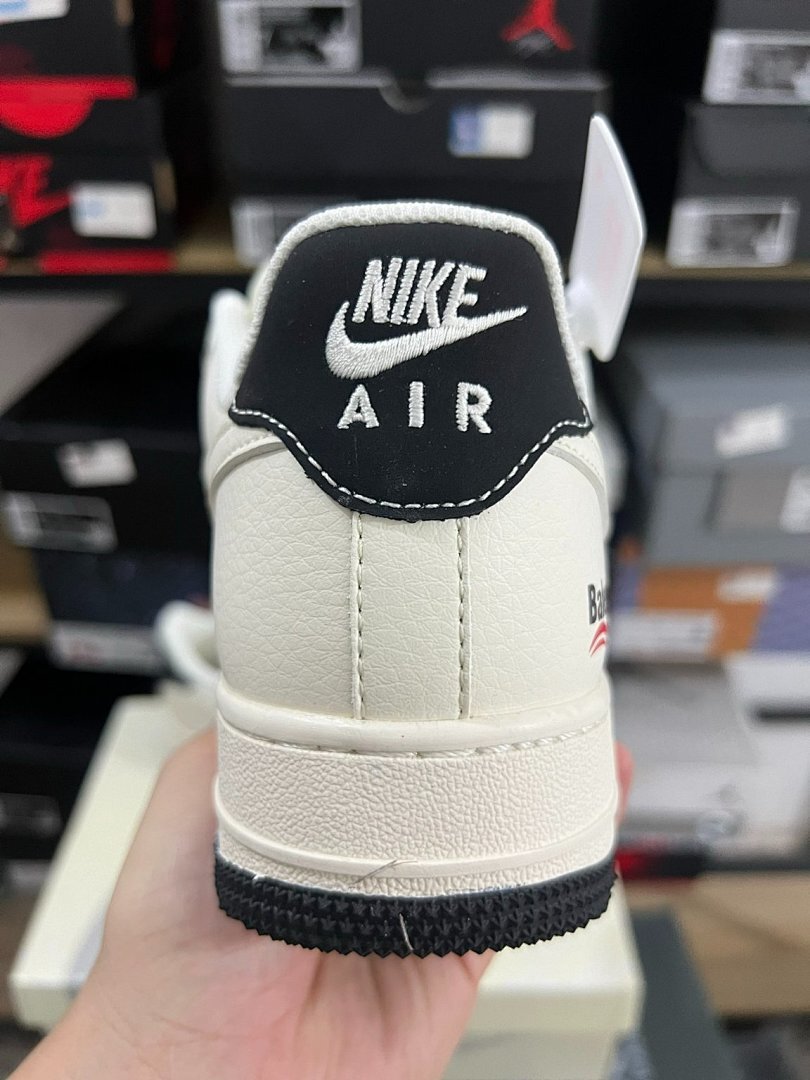 Nike Air Force 1 Low Custom Balenciaga Monogram Cream Black Red Sneakers