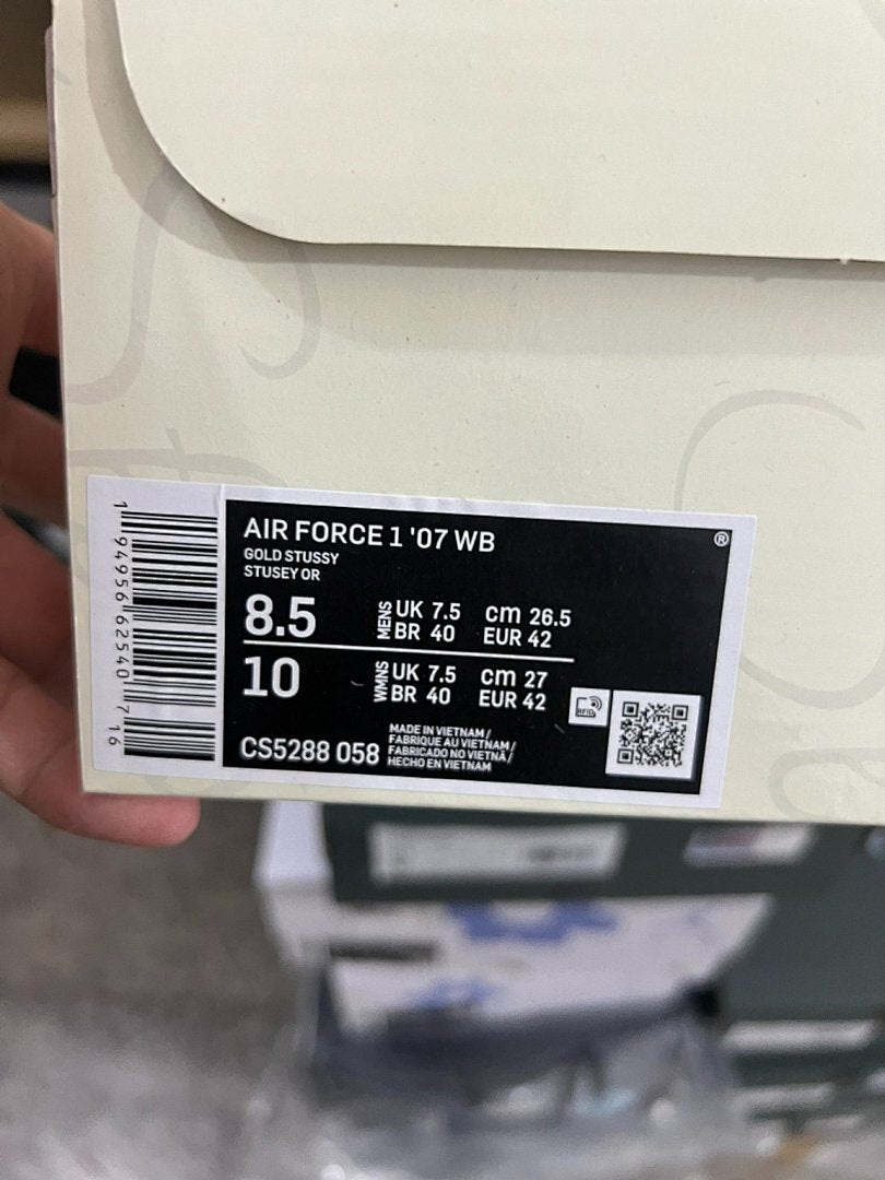 Nike Air Force 1 Low Stüssy Light Bone CZ9084-001 Sneakers Shoes Off-White Cream Metallic Swoosh