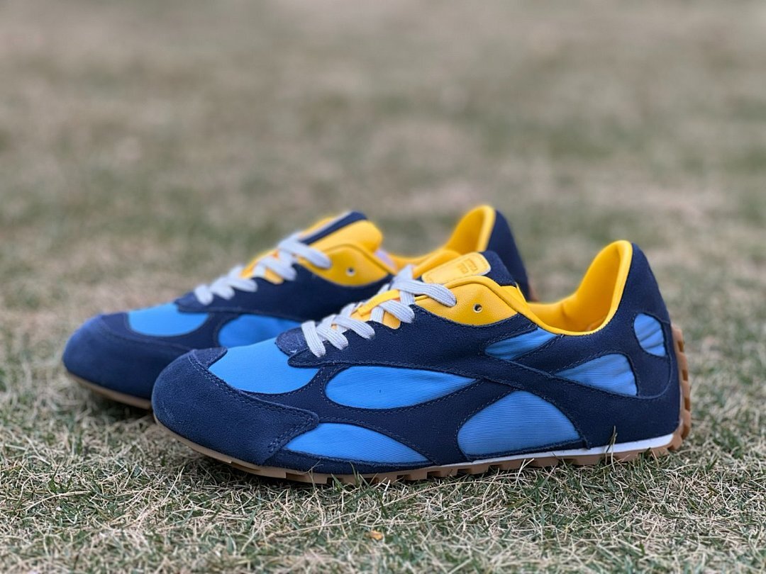 Fila Racer Retro Running Shoes Navy Blue Light Blue Yellow Gum Sole