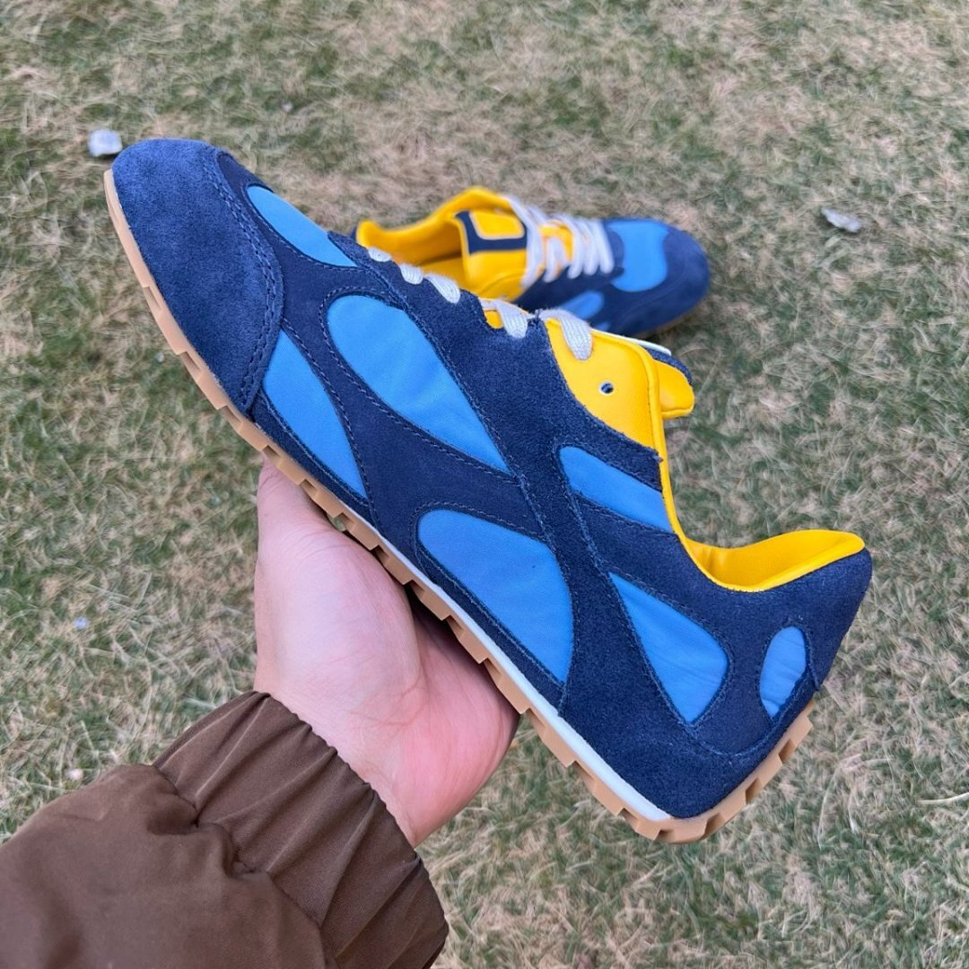 Fila Racer Retro Running Shoes Navy Blue Light Blue Yellow Gum Sole