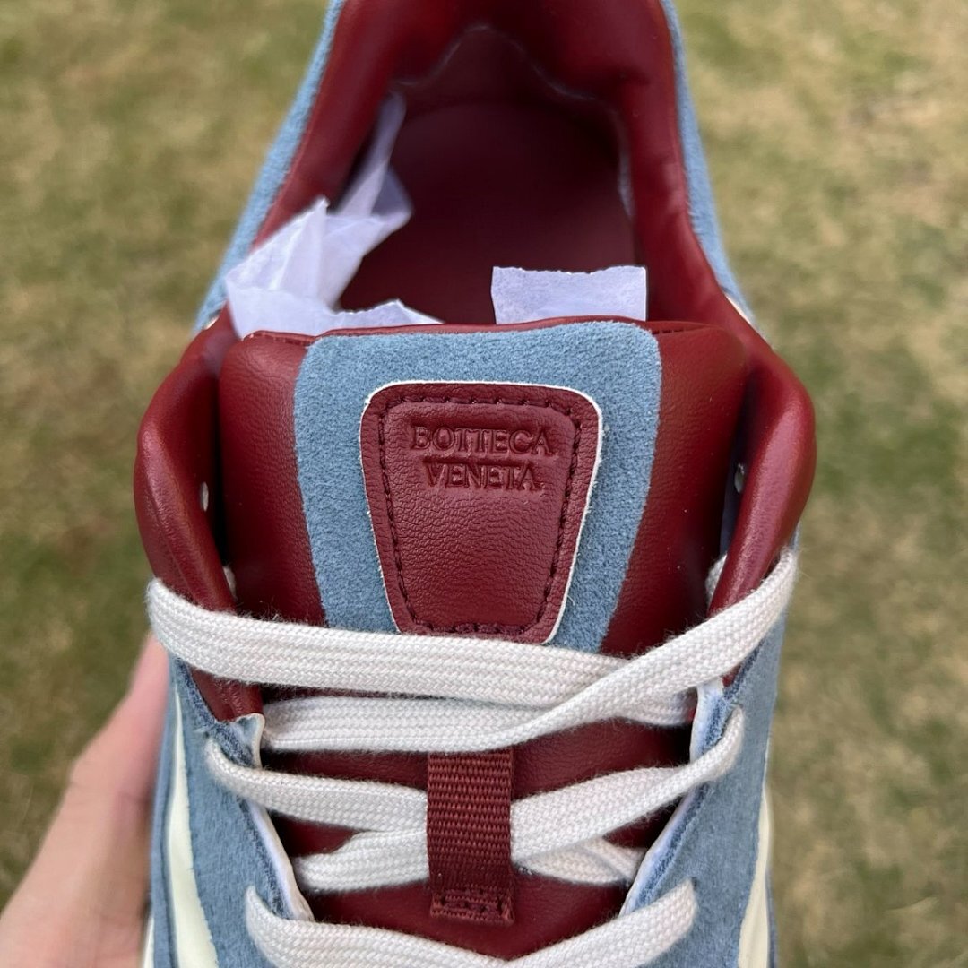 Classic Retro Suede Runner Trainers - Dusty Blue Cream Burgundy - Gum Sole