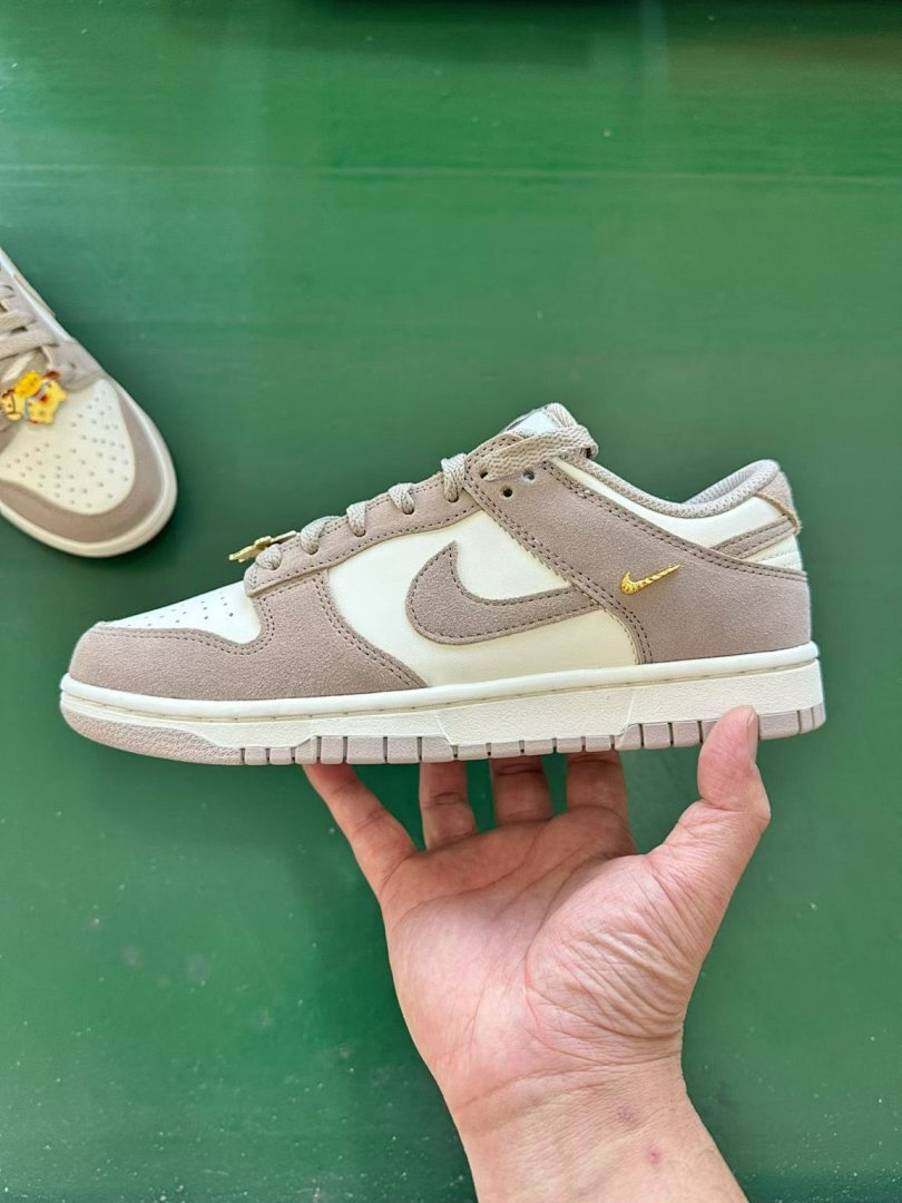 Nike Dunk Low 'Light Orewood Brown' Gold Mini Swoosh Sneakers FD0793-100