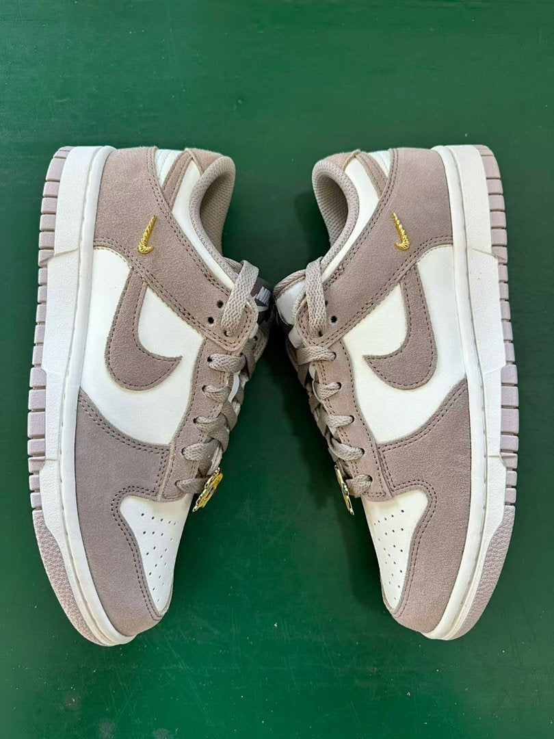 Nike Dunk Low 'Light Orewood Brown' Gold Mini Swoosh Sneakers FD0793-100