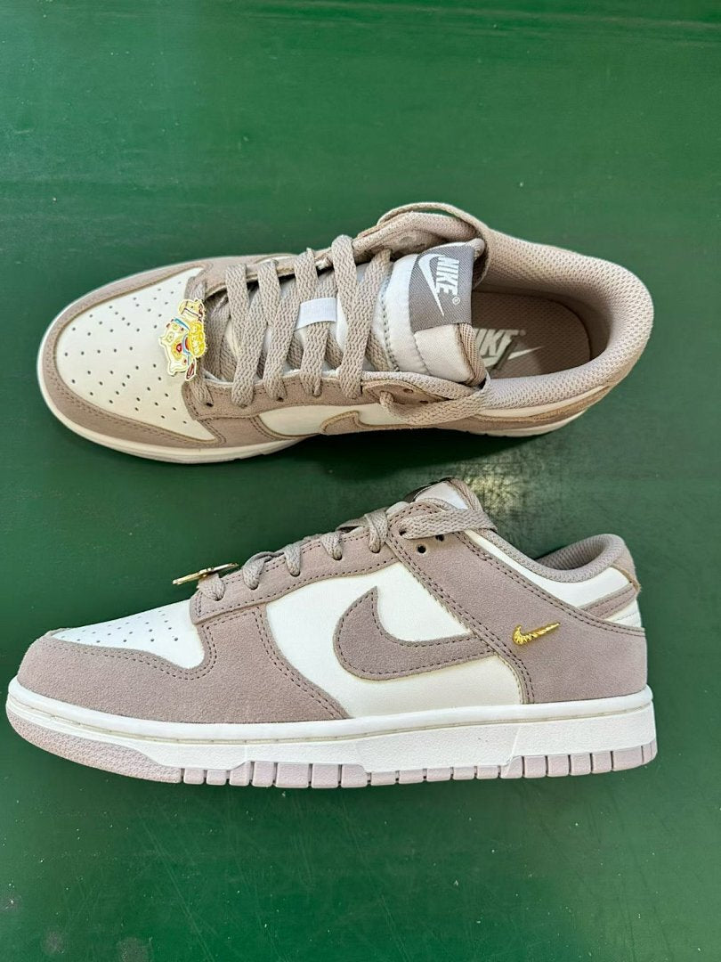 Nike Dunk Low 'Light Orewood Brown' Gold Mini Swoosh Sneakers FD0793-100