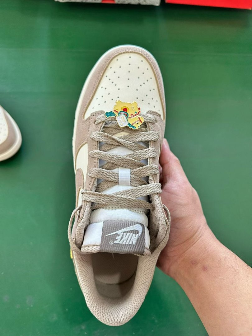 Nike Dunk Low 'Light Orewood Brown' Gold Mini Swoosh Sneakers FD0793-100