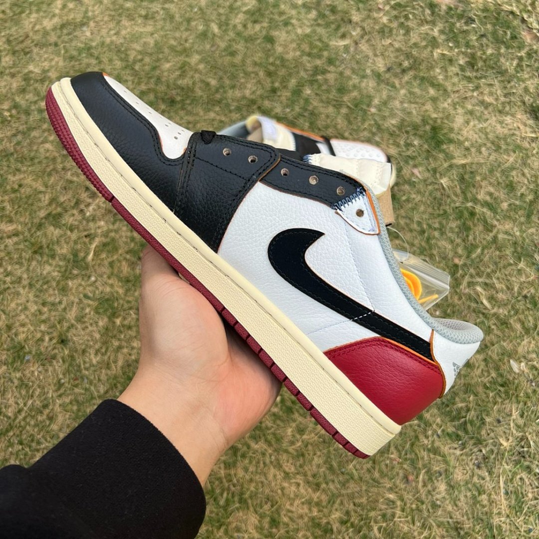 Union x Air Jordan 1 Low OG "Black Toe" White Black Red Sail Sneakers FD2565-100 - Men's Nike Jordan Collaboration Shoes