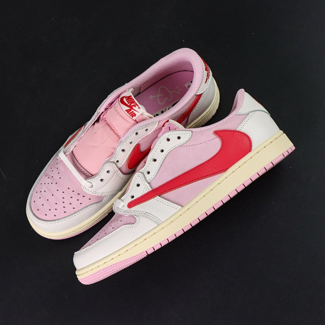 Nike Air Jordan 1 Low OG Travis Scott Fragment Pink Red Swoosh Shoes