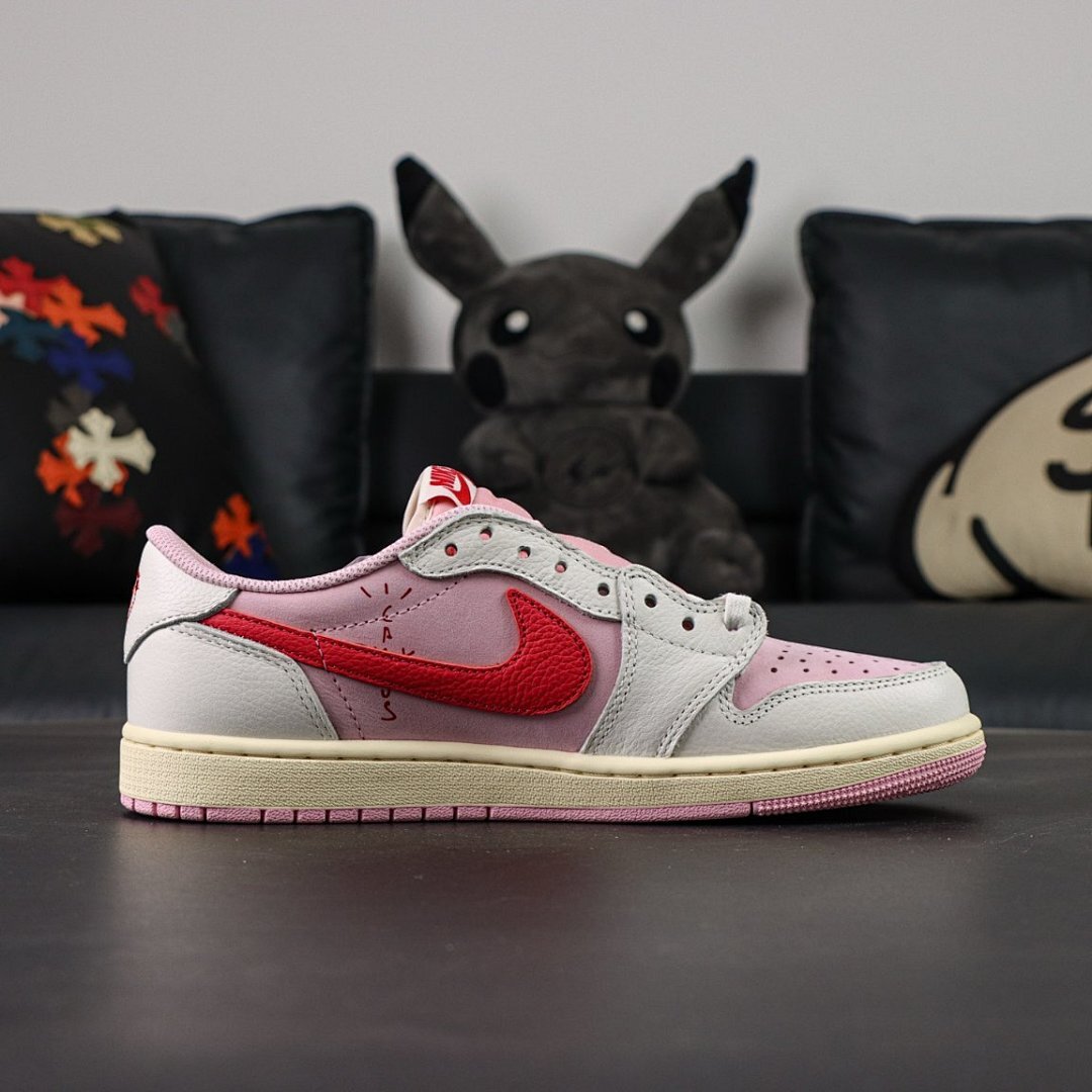 Nike Air Jordan 1 Low OG Travis Scott Fragment Pink Red Swoosh Shoes