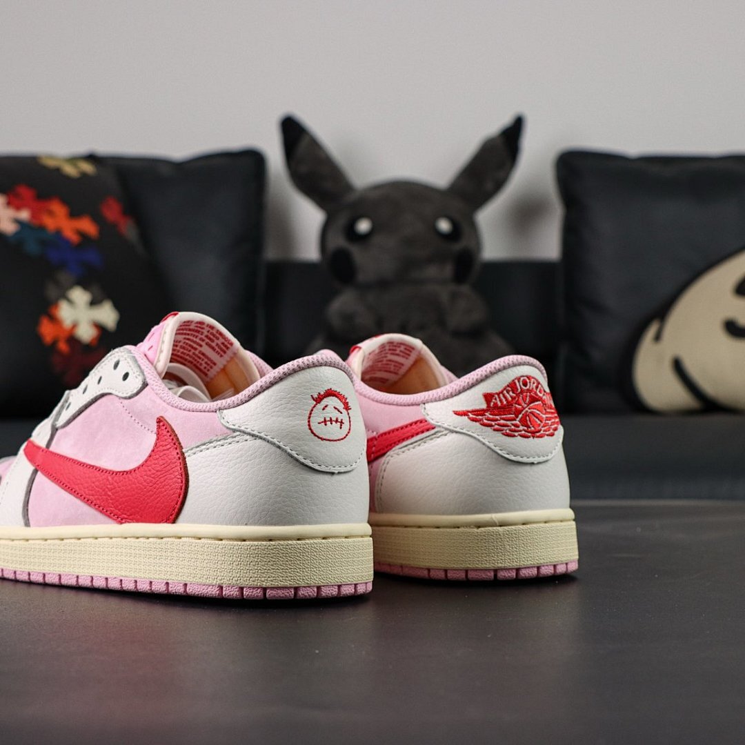 Nike Air Jordan 1 Low OG Travis Scott Fragment Pink Red Swoosh Shoes