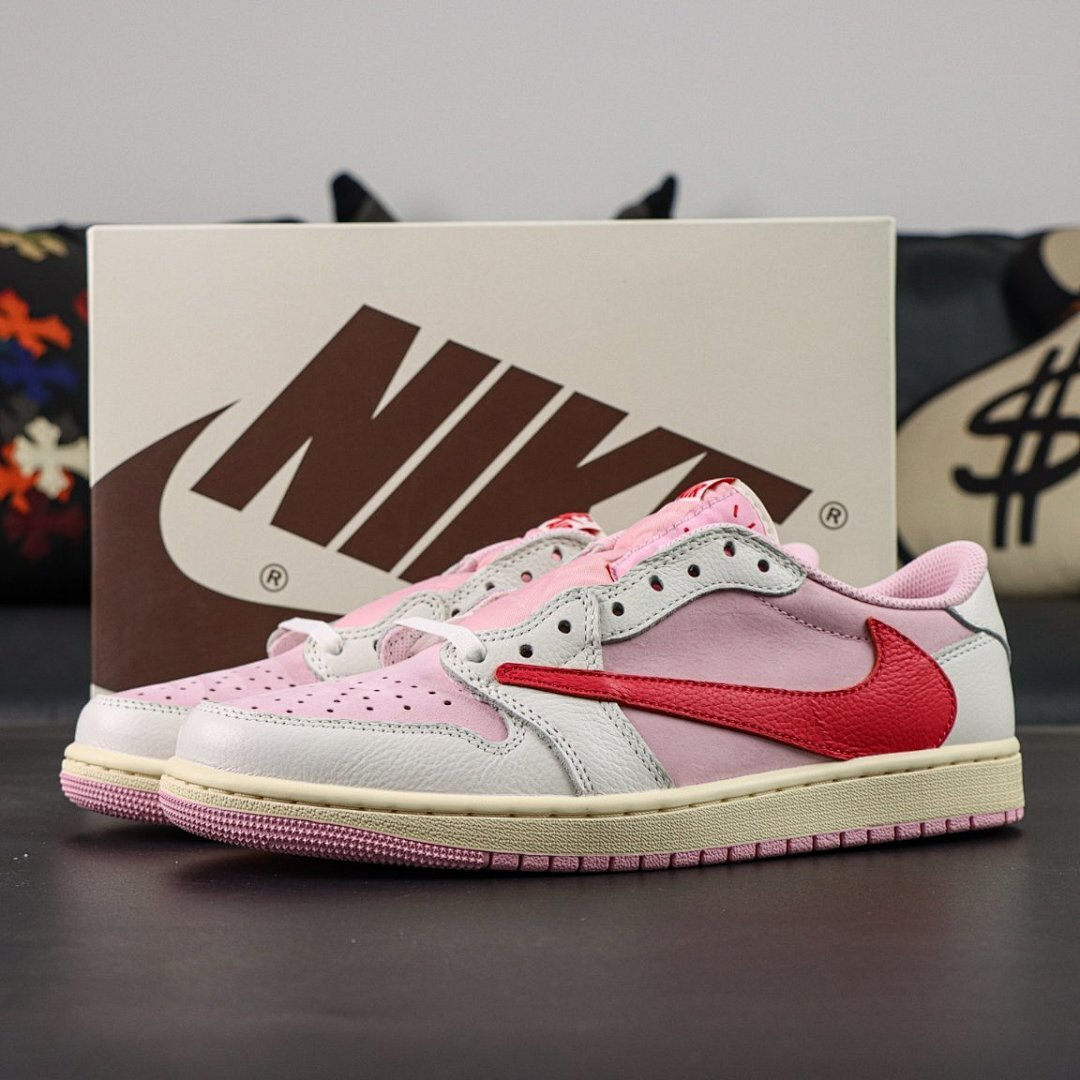 Nike Air Jordan 1 Low OG Travis Scott Fragment Pink Red Swoosh Shoes