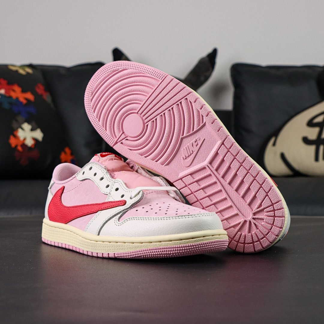 Nike Air Jordan 1 Low OG Travis Scott Fragment Pink Red Swoosh Shoes