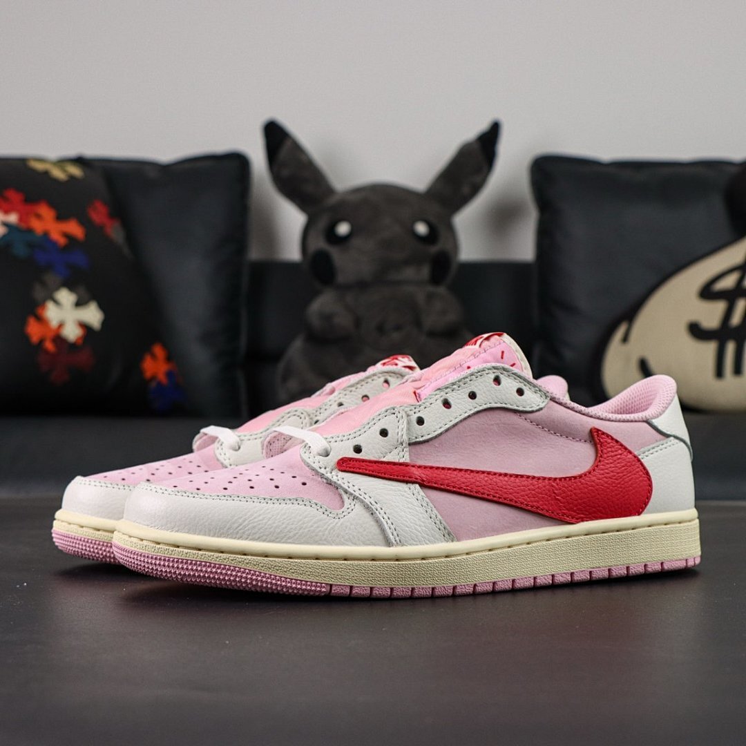 Nike Air Jordan 1 Low OG Travis Scott Fragment Pink Red Swoosh Shoes