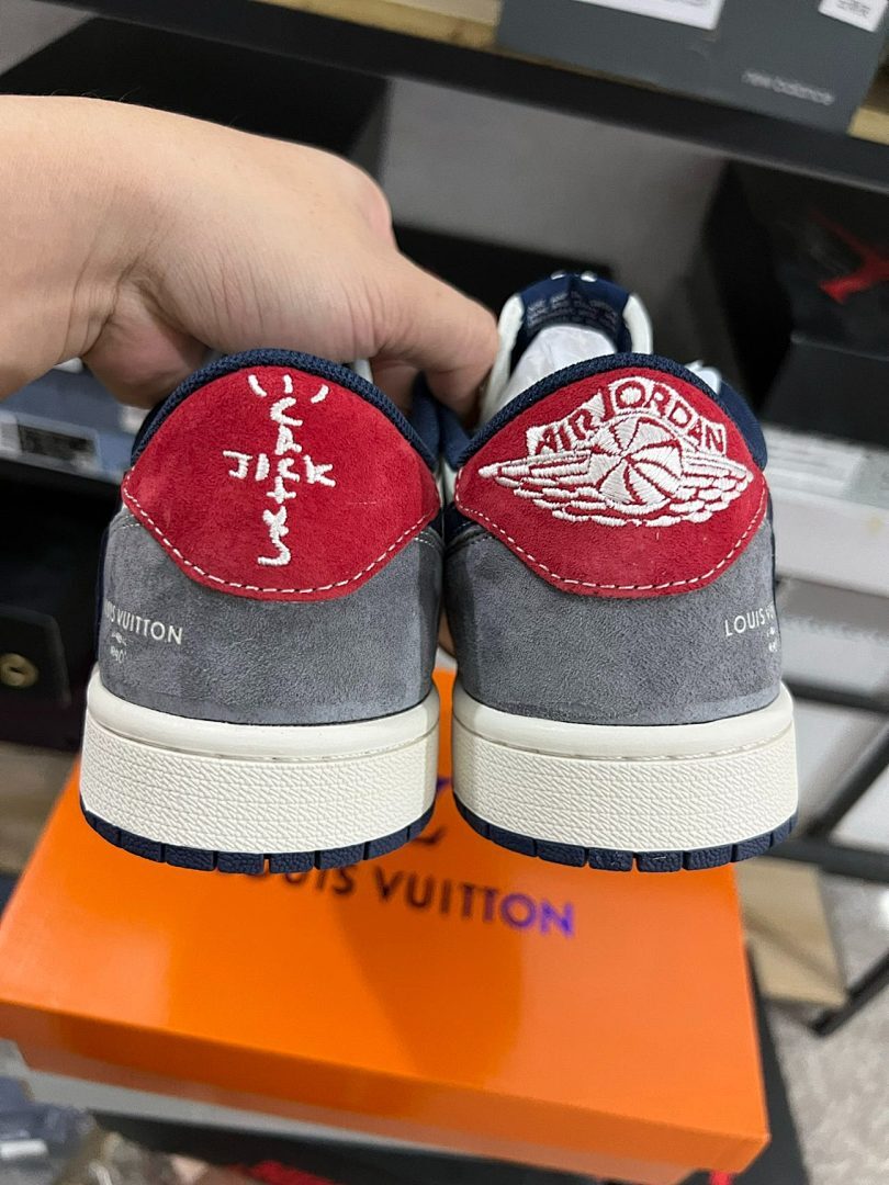 Air Jordan 1 Low LV Monogram Grey White Navy Red Sneakers
