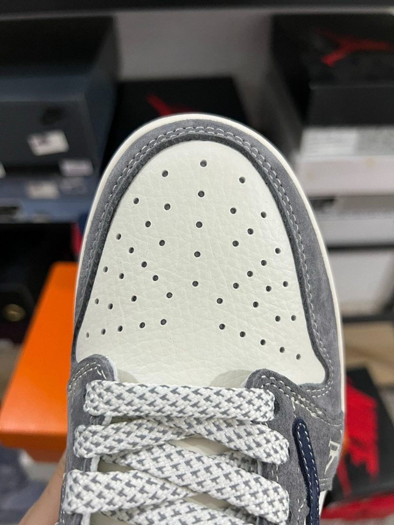 Air Jordan 1 Low LV Monogram Grey White Navy Red Sneakers