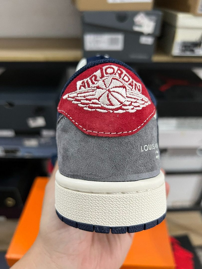 Air Jordan 1 Low LV Monogram Grey White Navy Red Sneakers