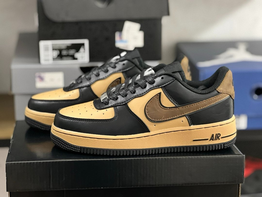 Nike Air Force 1 Low Black Light Brown Gum Medium Brown Sneakers (DN1430-001) AF1 Black Tan Dark Brown Mocha