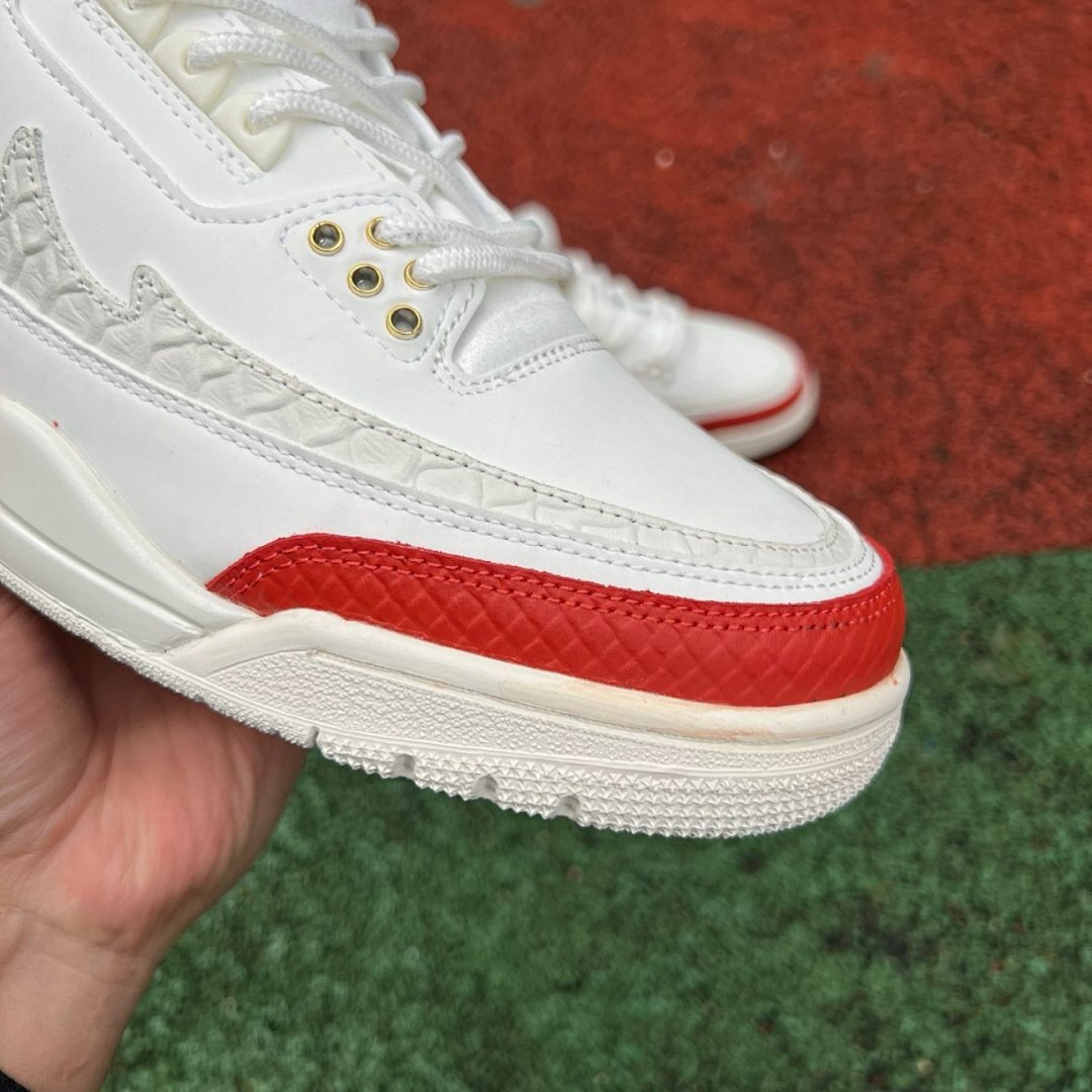 Air Jordan 3 Retro "Medusa" White Red Green Gold Snakeskin Pattern Custom Sneakers Shoes