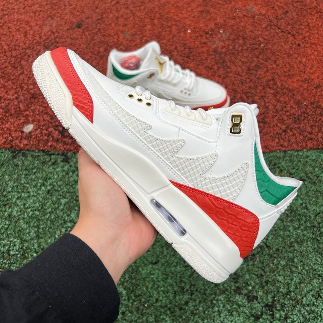 Air Jordan 3 Retro "Medusa" White Red Green Gold Snakeskin Pattern Custom Sneakers Shoes