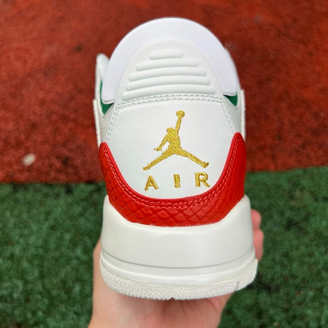 Air Jordan 3 Retro "Medusa" White Red Green Gold Snakeskin Pattern Custom Sneakers Shoes