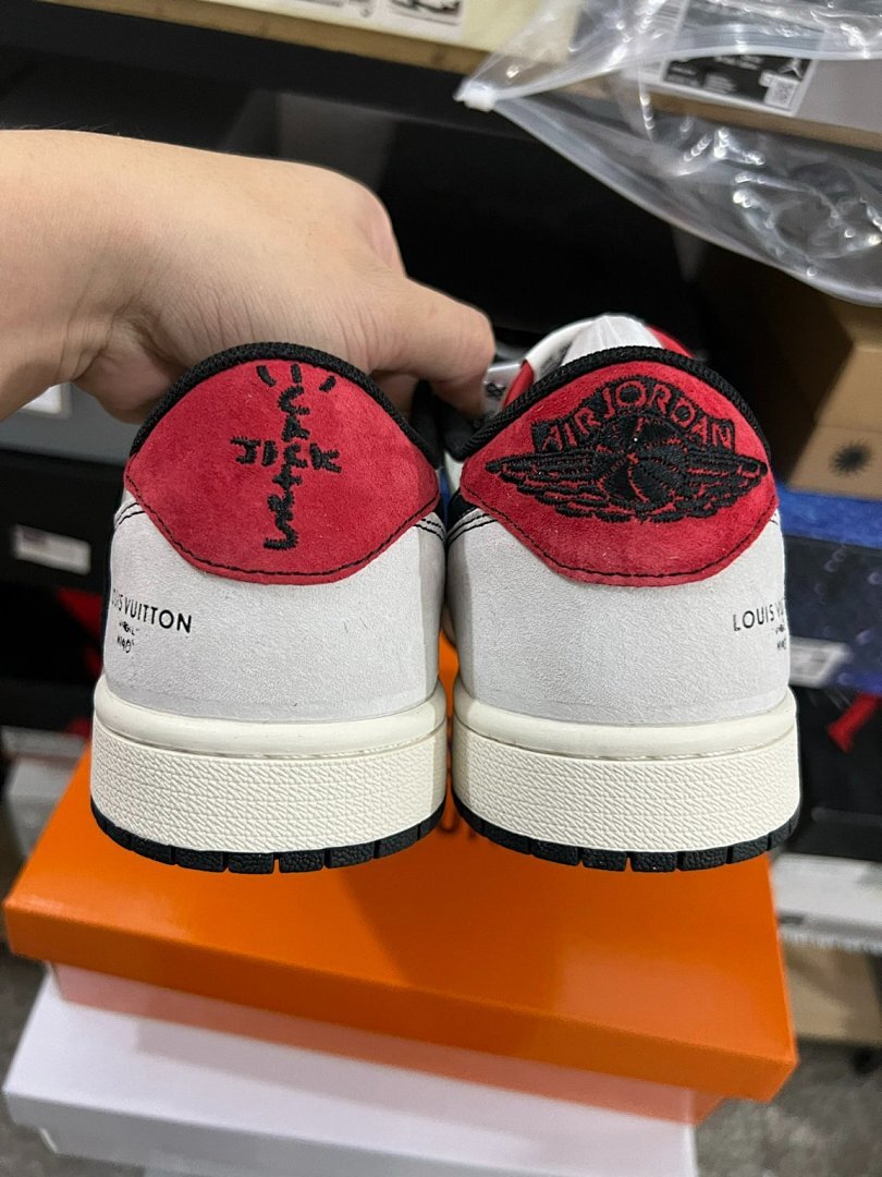 Jordan 1 Low Travis Scott Louis Vuitton LV Monogram Custom Sneakers Black White Red