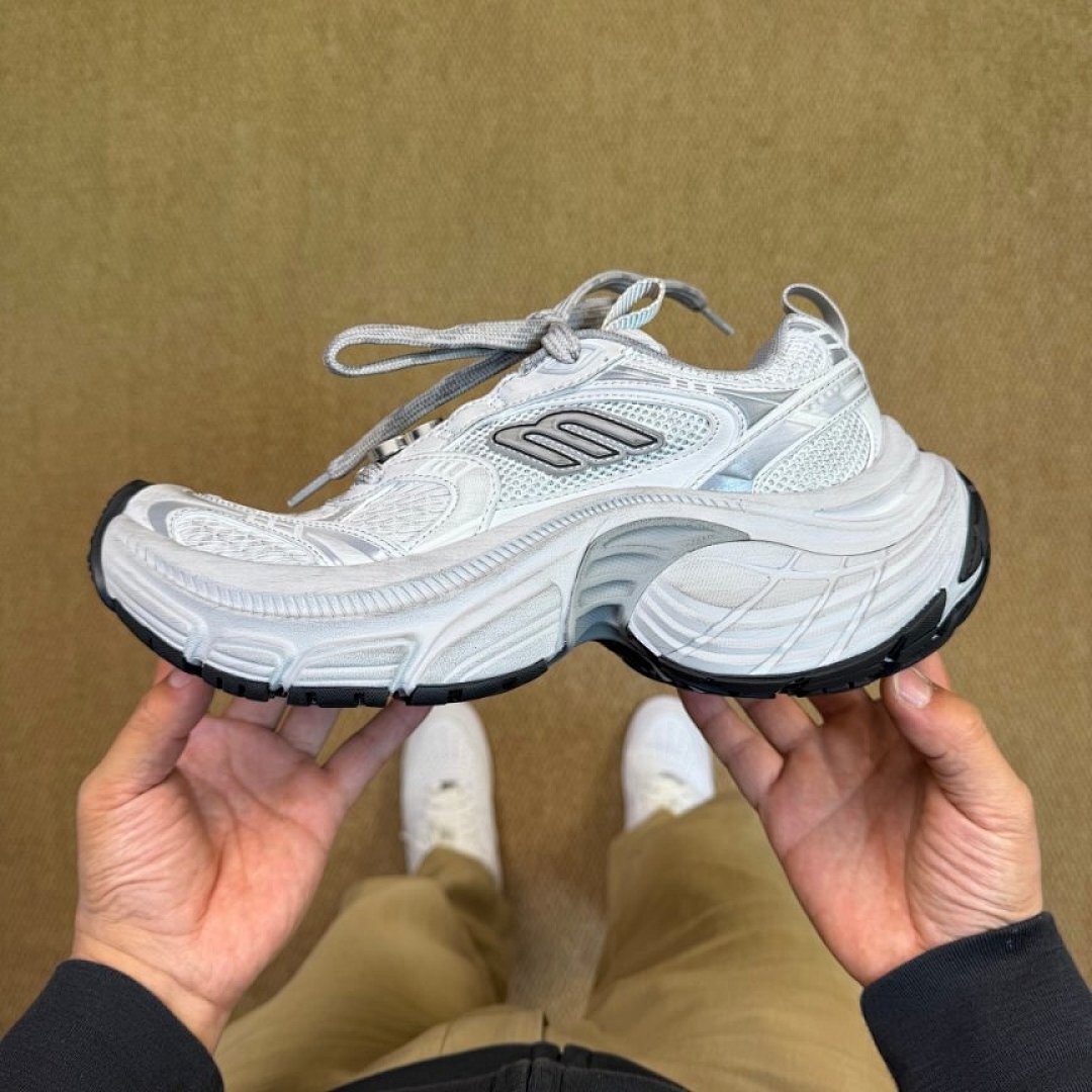 Balenciaga 3XL Trainer White Silver Grey Chunky Mesh Athletic Sneakers