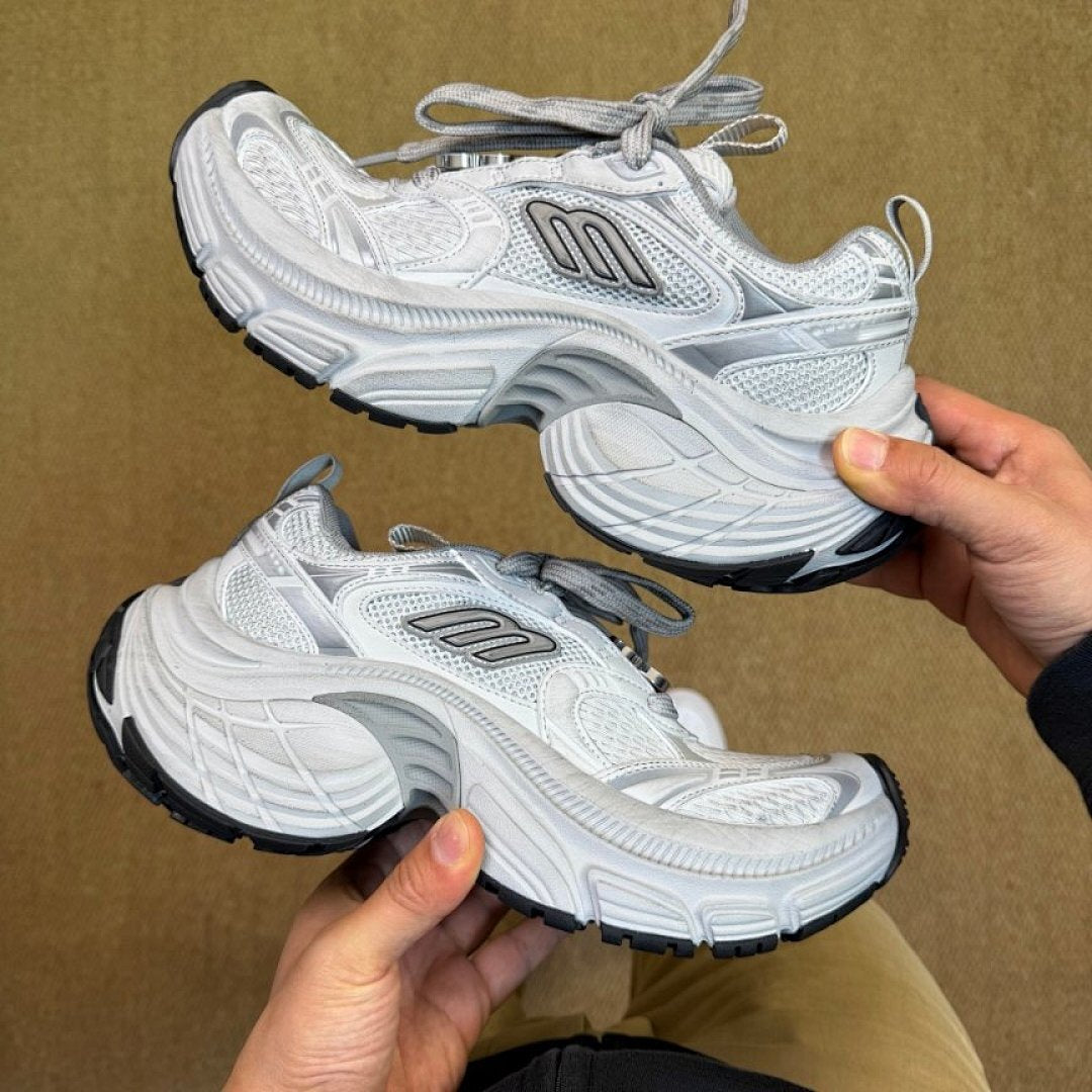 Balenciaga 3XL Trainer White Silver Grey Chunky Mesh Athletic Sneakers