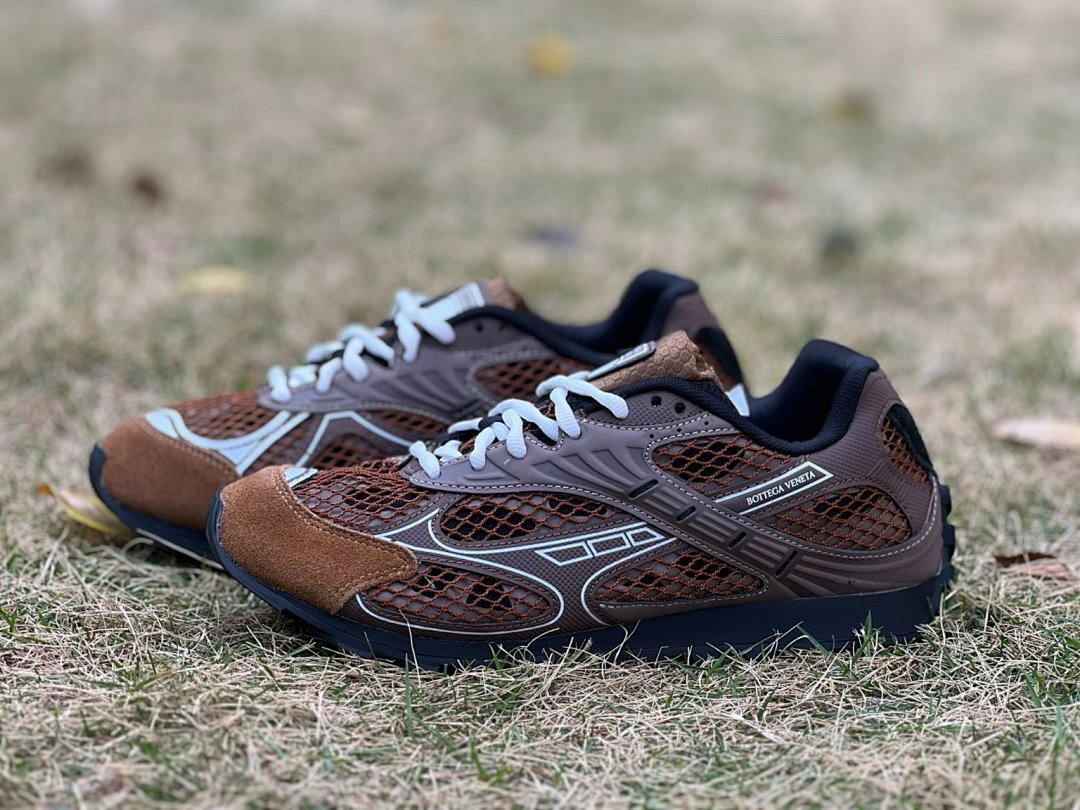 Bottega Veneta Orbit Mesh and Suede Runner Sneakers Fondant Brown
