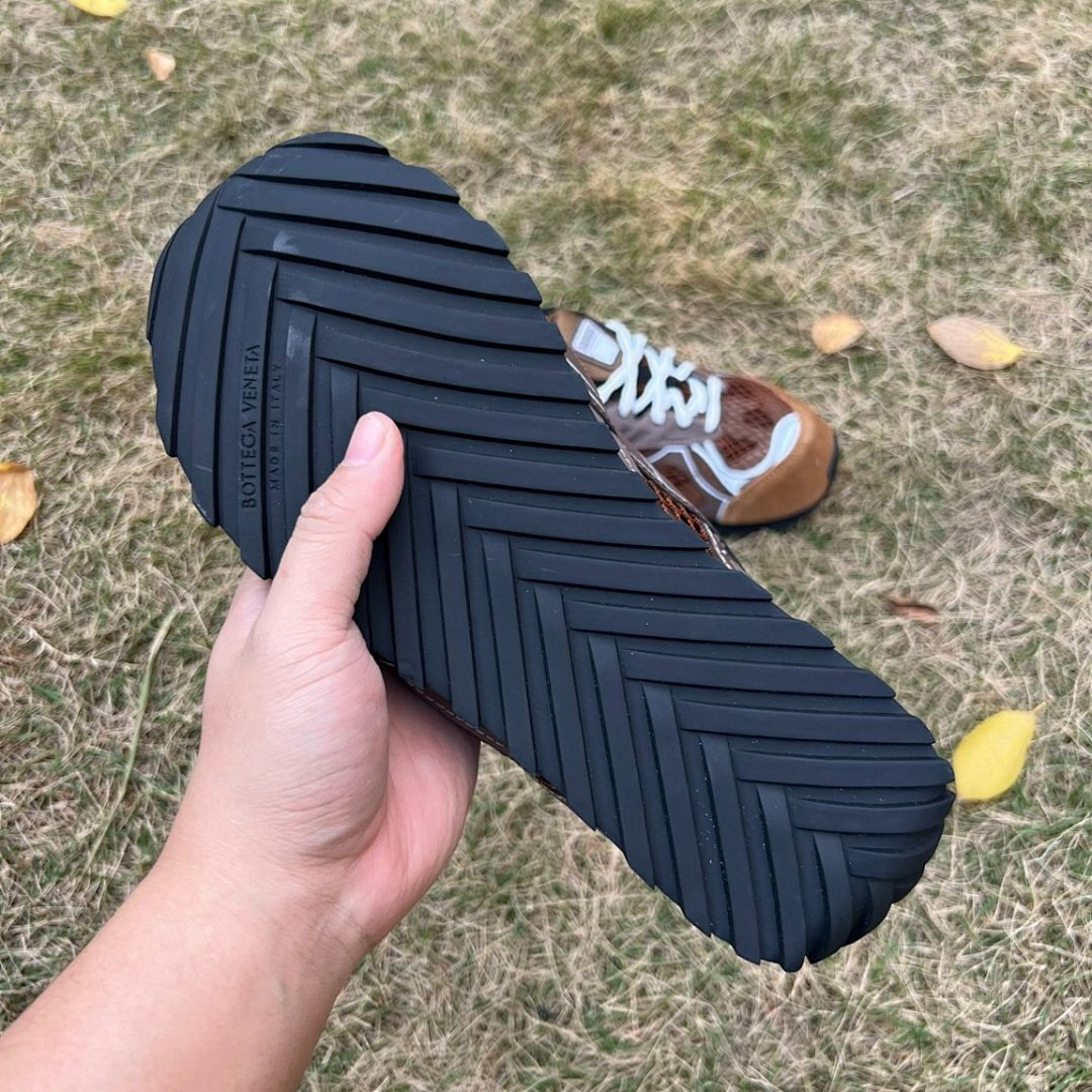 Bottega Veneta Orbit Mesh and Suede Runner Sneakers Fondant Brown