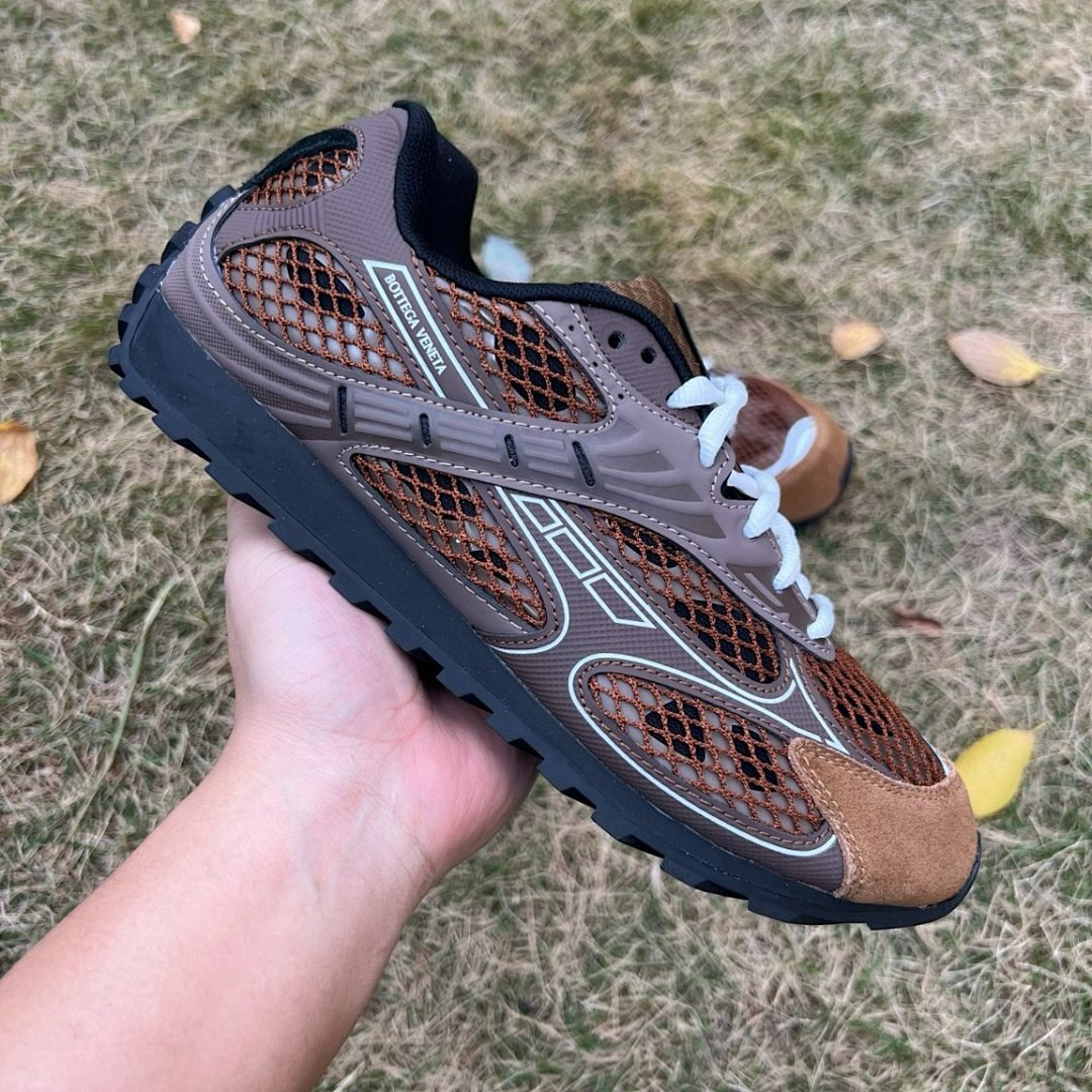 Bottega Veneta Orbit Mesh and Suede Runner Sneakers Fondant Brown