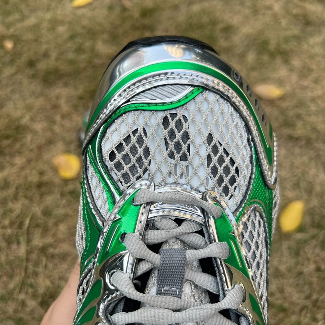 Bottega Veneta Orbit Sneakers Metallic Silver Kiwi Green Mesh Y2K Trainers
