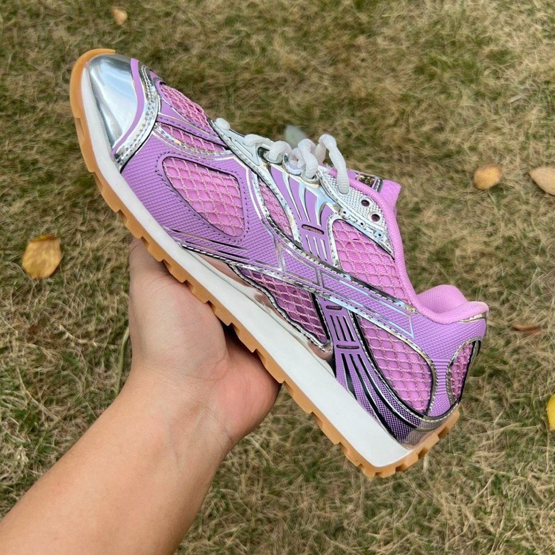 Bottega Veneta Orbit Sneakers Lavender Silver Metallic Mesh Trainers
