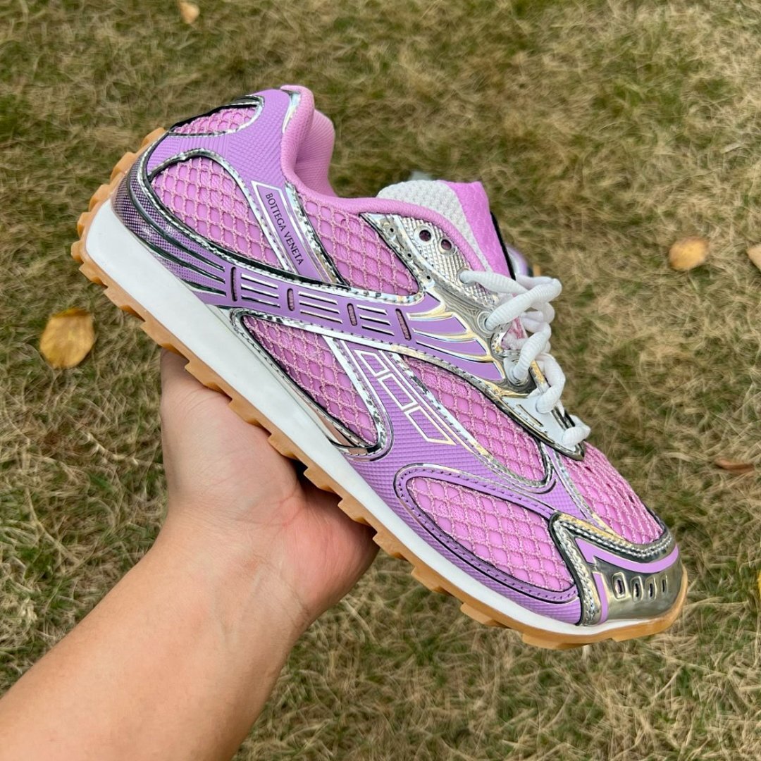 Bottega Veneta Orbit Sneakers Lavender Silver Metallic Mesh Trainers