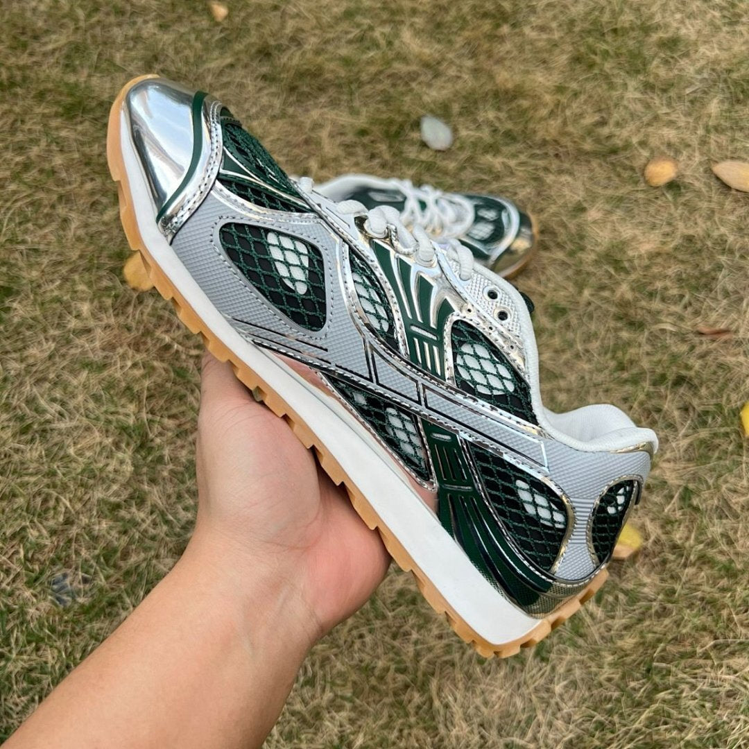 Bottega Veneta Orbit Sneakers Silver Green Metallic Mesh 755106V2D808282