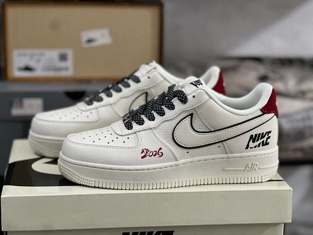 Nike Air Force 1 Low White Red Black Dragon Special Edition Sneakers