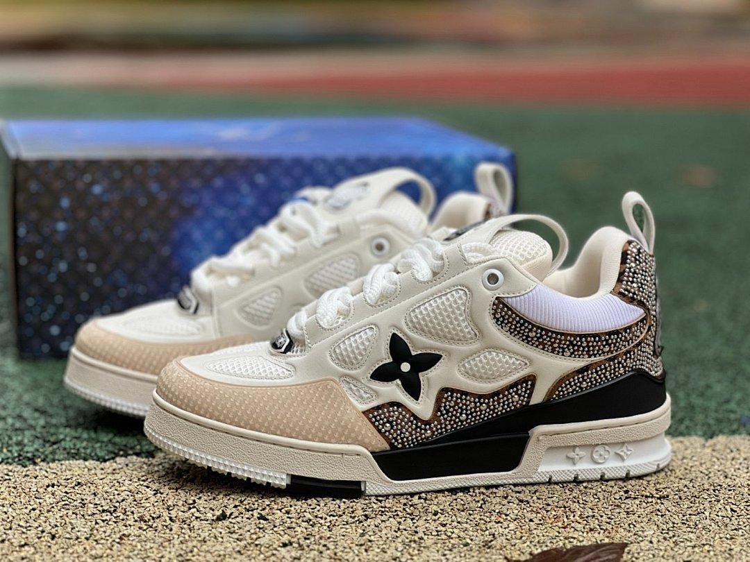 Louis Vuitton LV Trainer Sneaker White Beige Crystal Embellished Rhinestone Luxury Designer Shoes