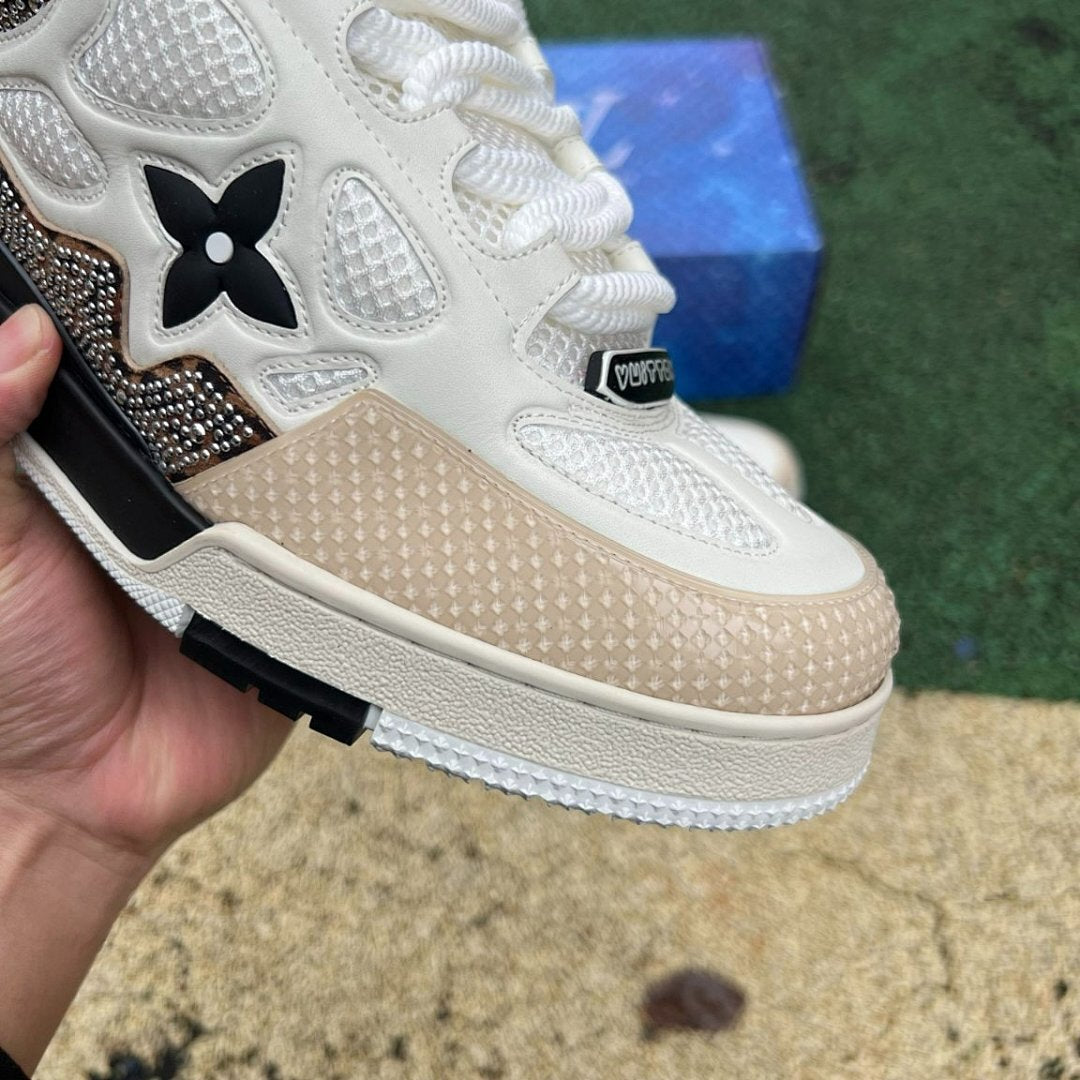 Louis Vuitton LV Trainer Sneaker White Beige Crystal Embellished Rhinestone Luxury Designer Shoes