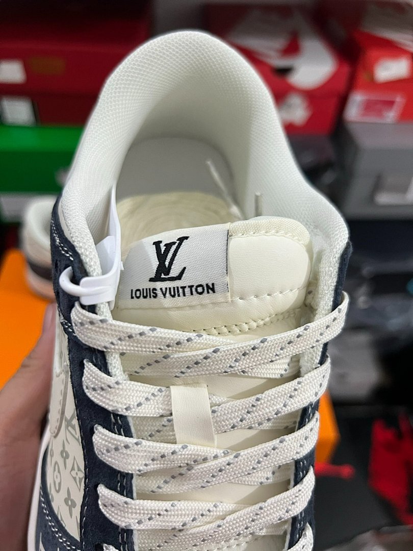 Louis Vuitton Nike Dunk Low Virgil Monogram Navy Cream Sneakers NI40